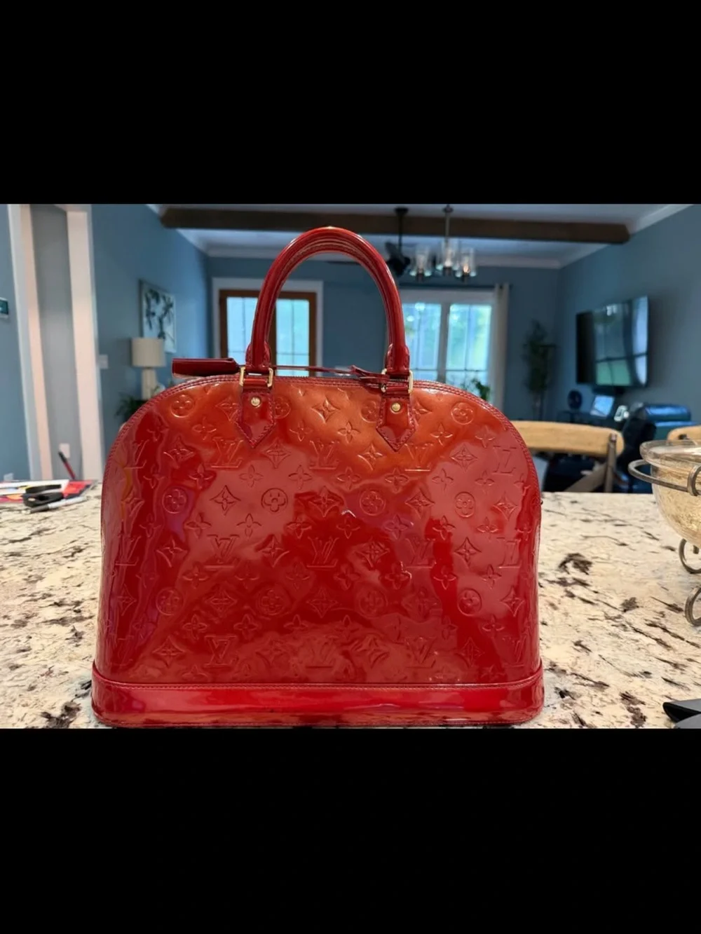 Louis Vuitton Red Vernis Alma PM Satchel coa included